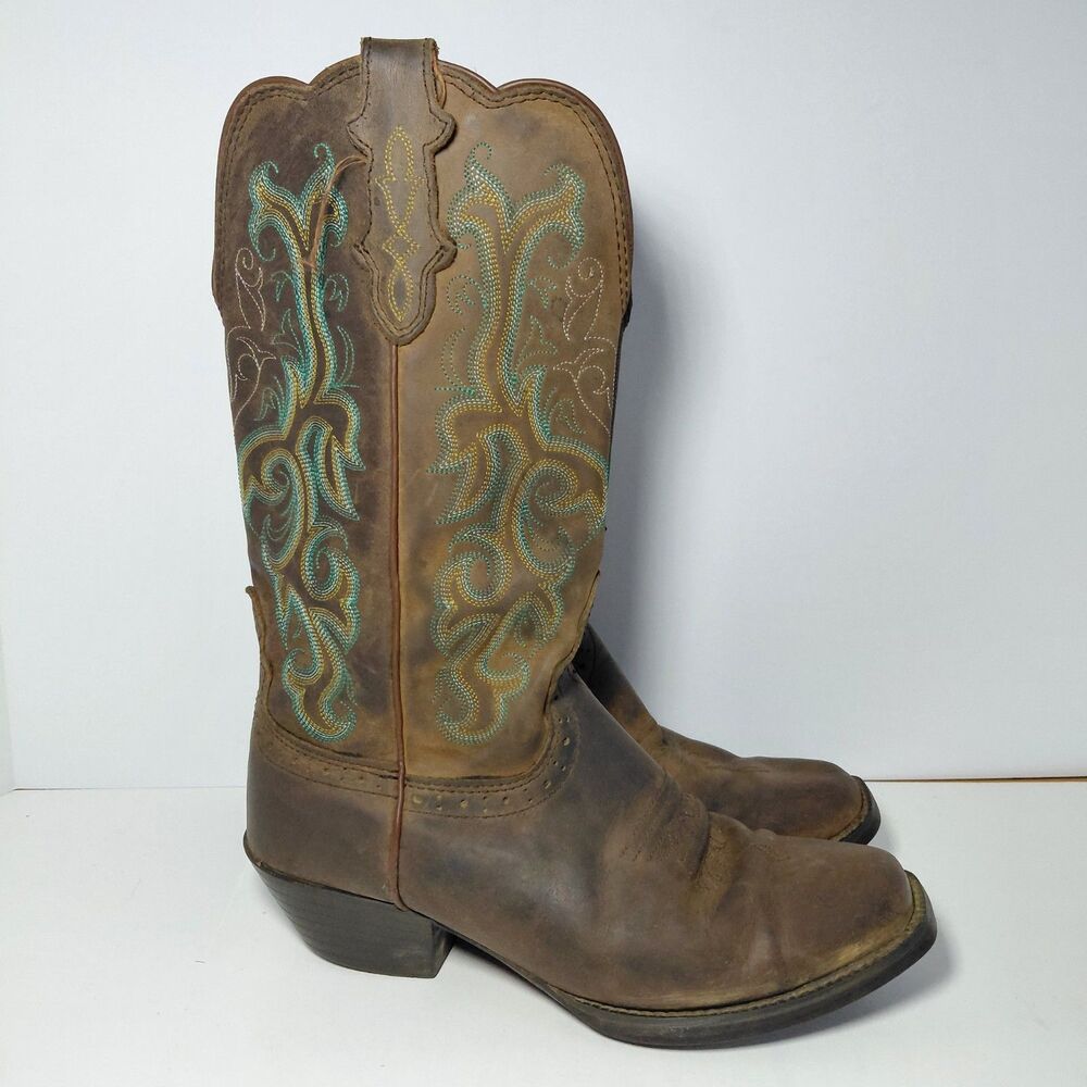Justin Womens Stampede Durant Western Boots Square Toe 7.5 B L2552 Wide Calf